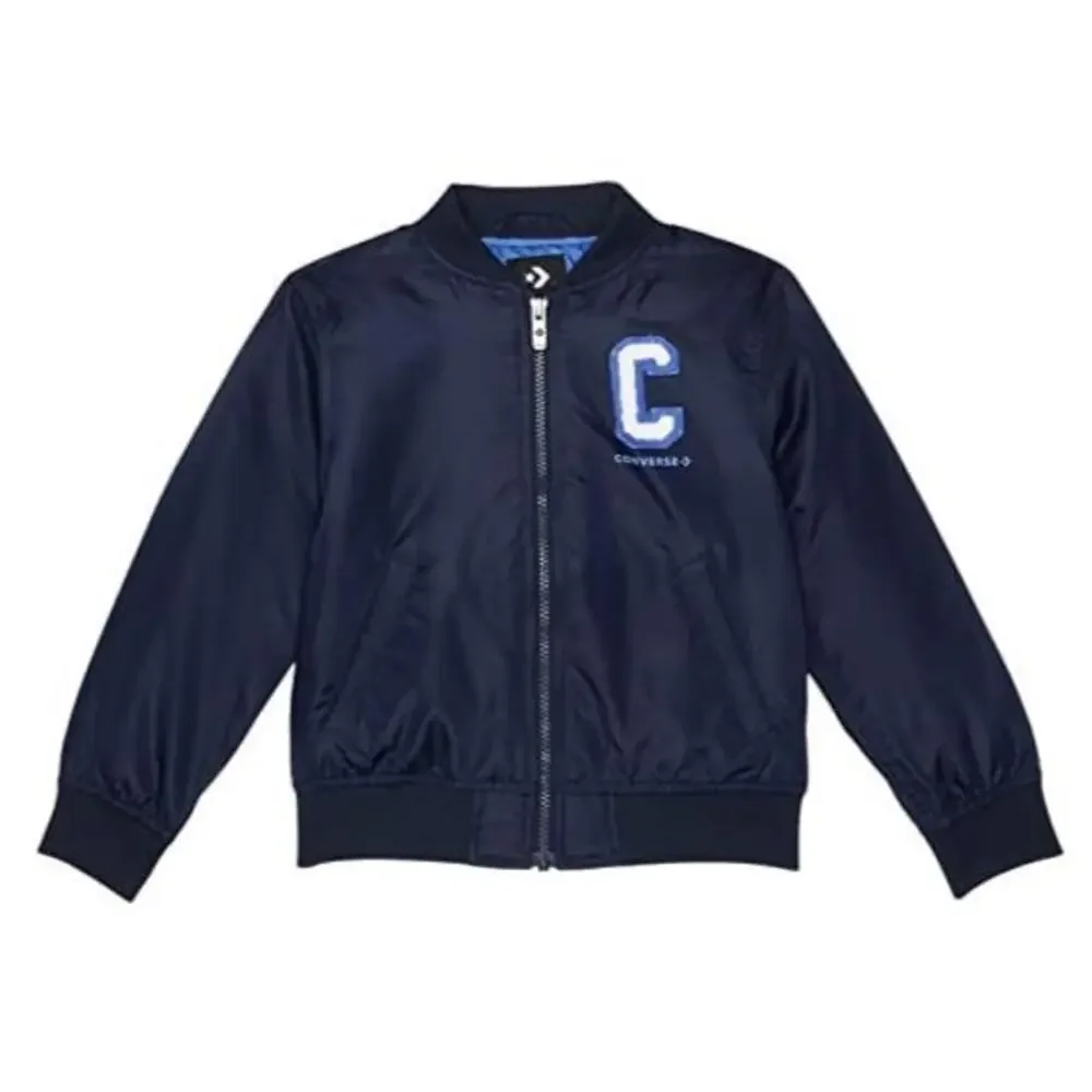 Converse Chenille Bomber Jacket Boys Medium Blue Full Zip Long Sleeve GBO301